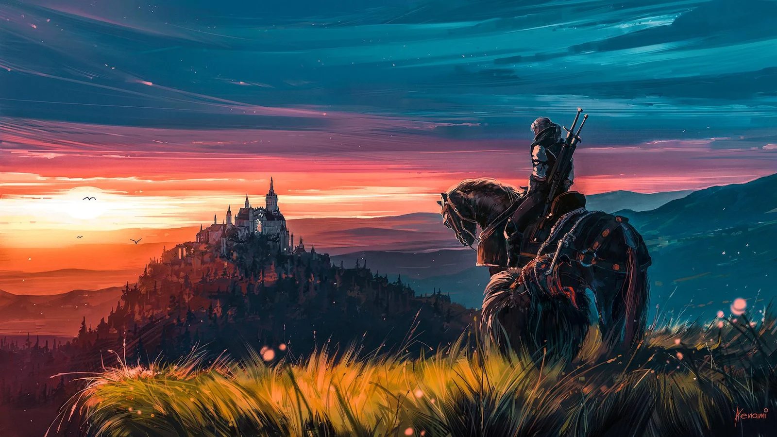 Geralt Riding Towards The Citadel - Fantasy Digital Art Full HD Wallpaper (1920x1080)