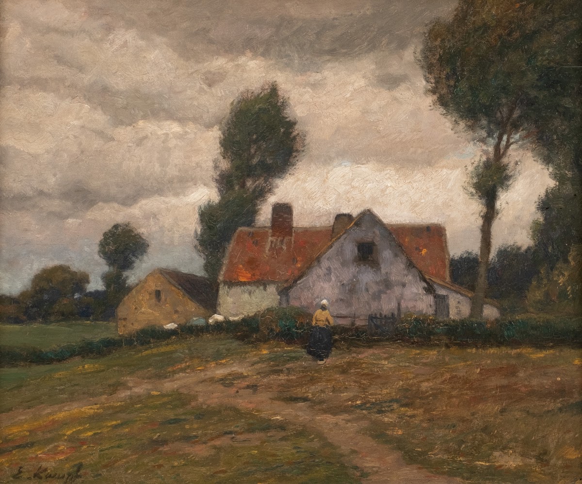 Farm in stormy landscape