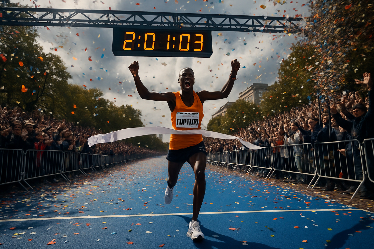 Atleta de élite cruzando la meta