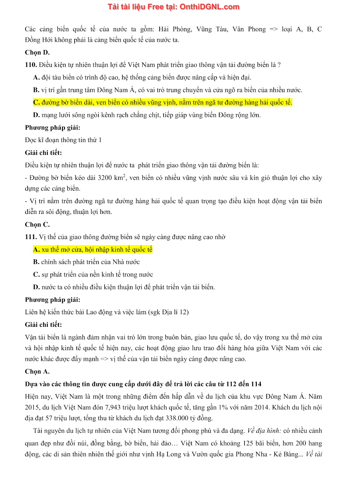 250 bài tập môn Địa Lý - Ôn thi ĐGNL ĐHQG TP HCM Phần 6