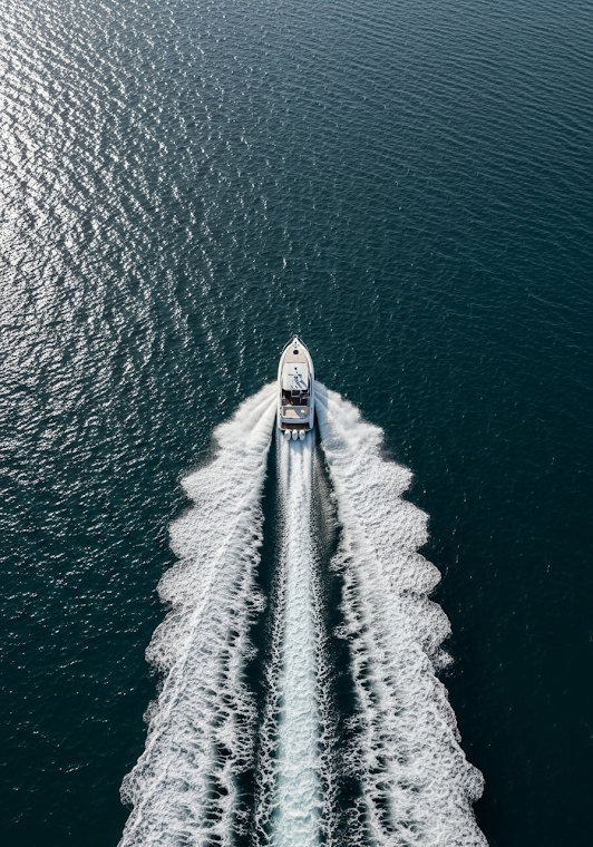 Aerial Top-Down View of Speedboat on Ocean
