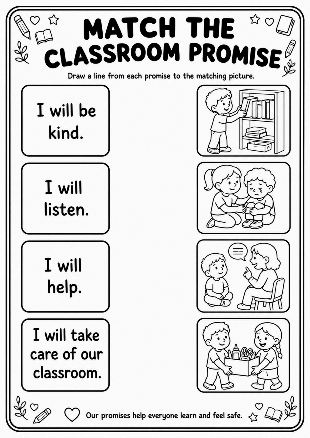 Match the Classroom Promise Worksheet