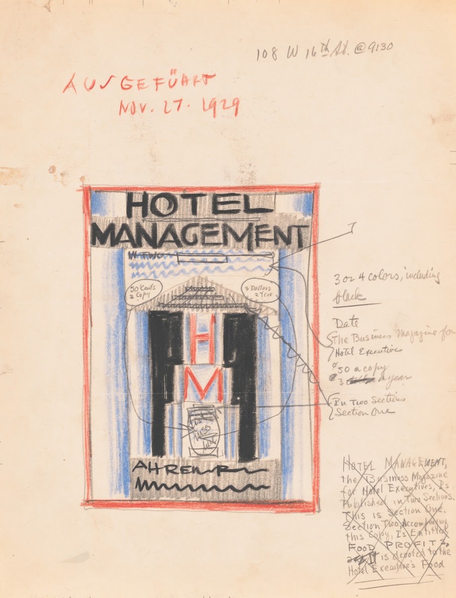 Designs for cover of Hotel Management Magazine 1929