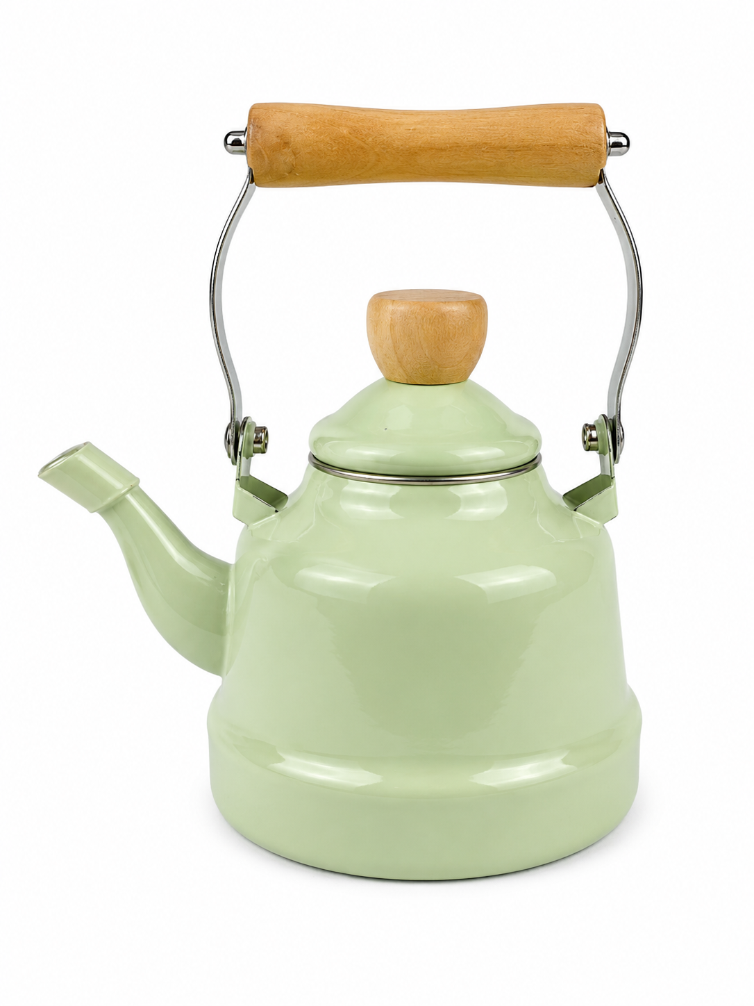 Tetera En Peltre Con Tapa Con Mango En Madera Capacidad 1.1 Litros