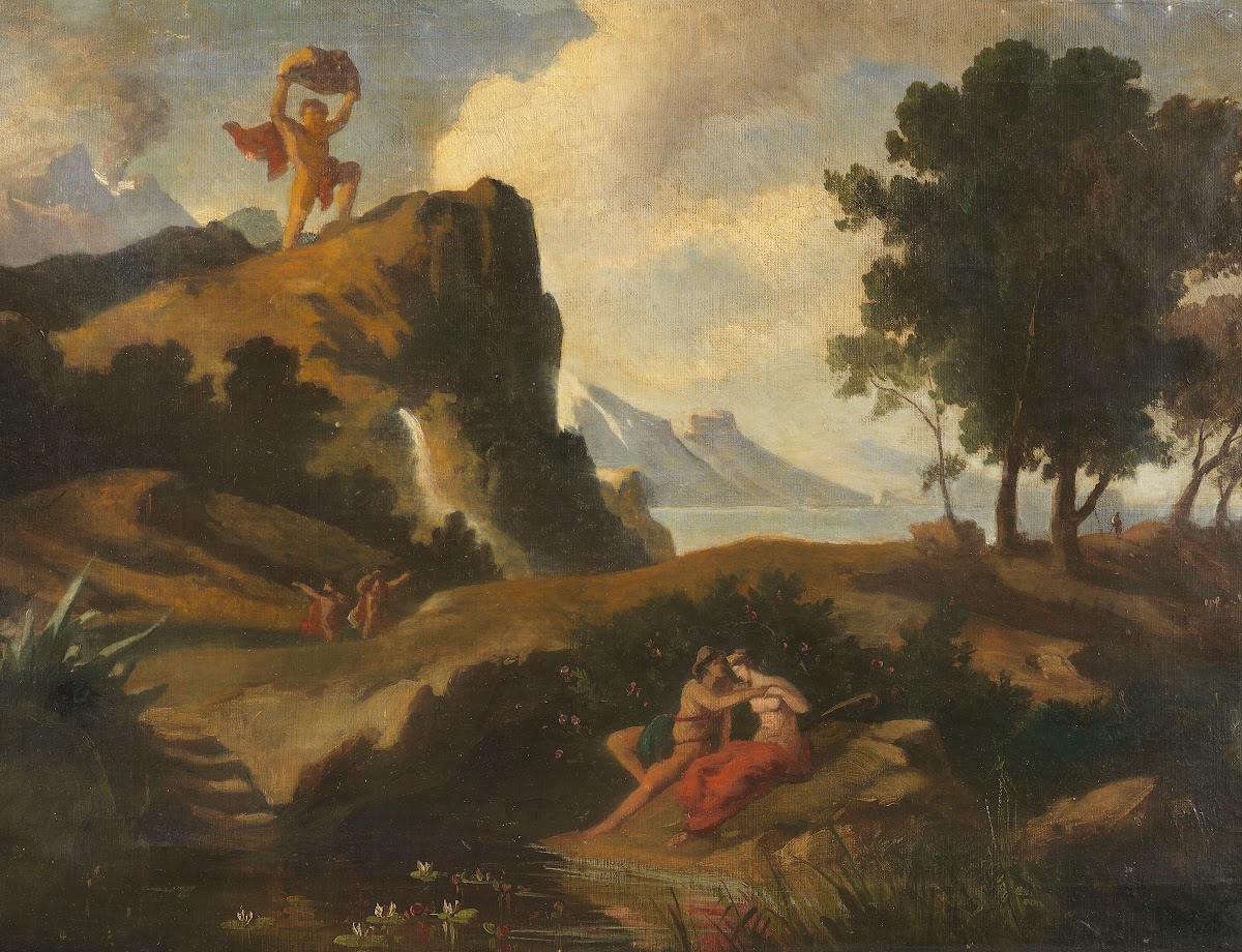 The jealous Cyclops Polyphemus kills Akis the lover of the Nereid Galateia with
