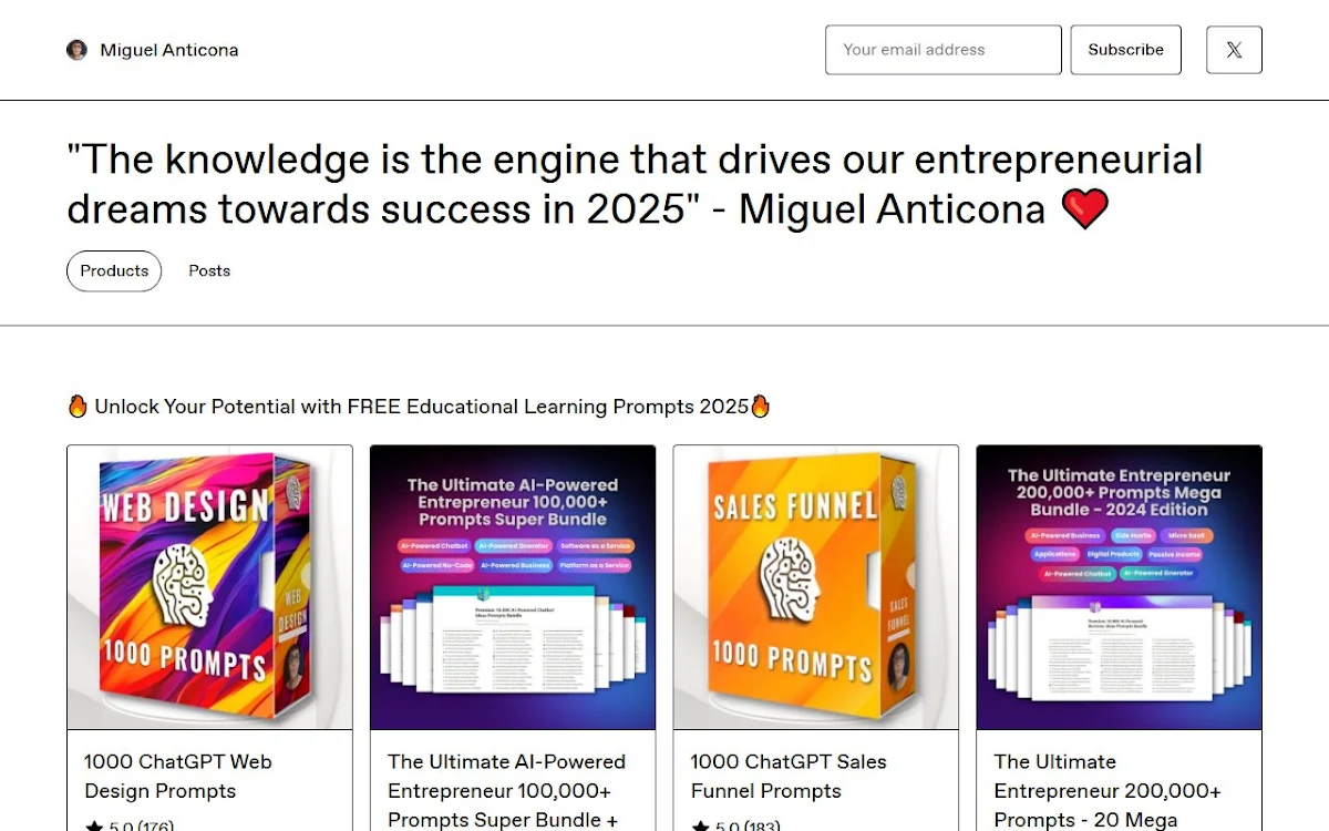 Captura de 1000+ Copywriting Prompts Template