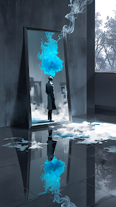 Surreal Reflection Man Blue Flame Mirror Art