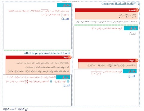 شرح درس قاعدة السلسلة - امثلة وتمارين - رياضيات متقدمة الصف 12 الفصل 1