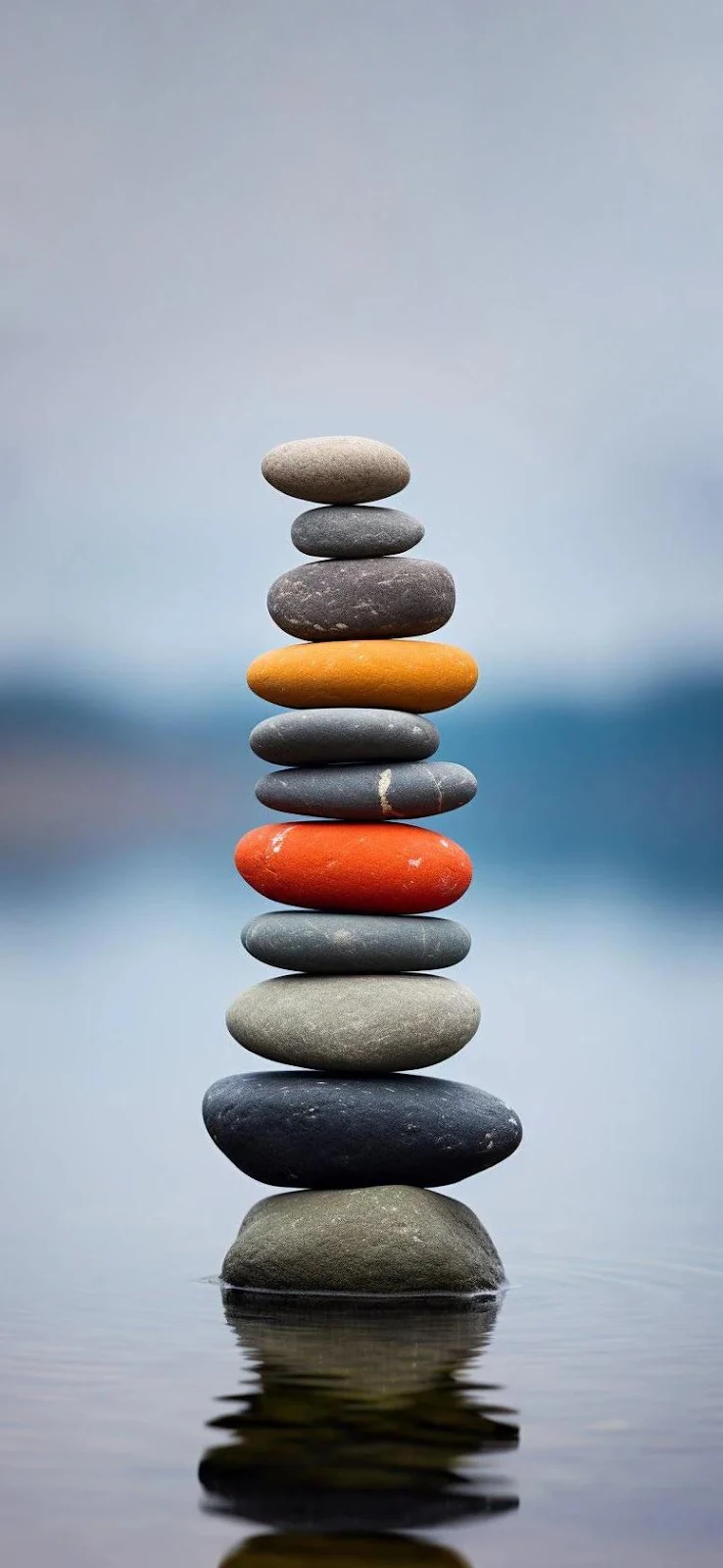 Stacked Zen Stones Over Water - Nature Photography iPhone Wallpaper (776x1682)