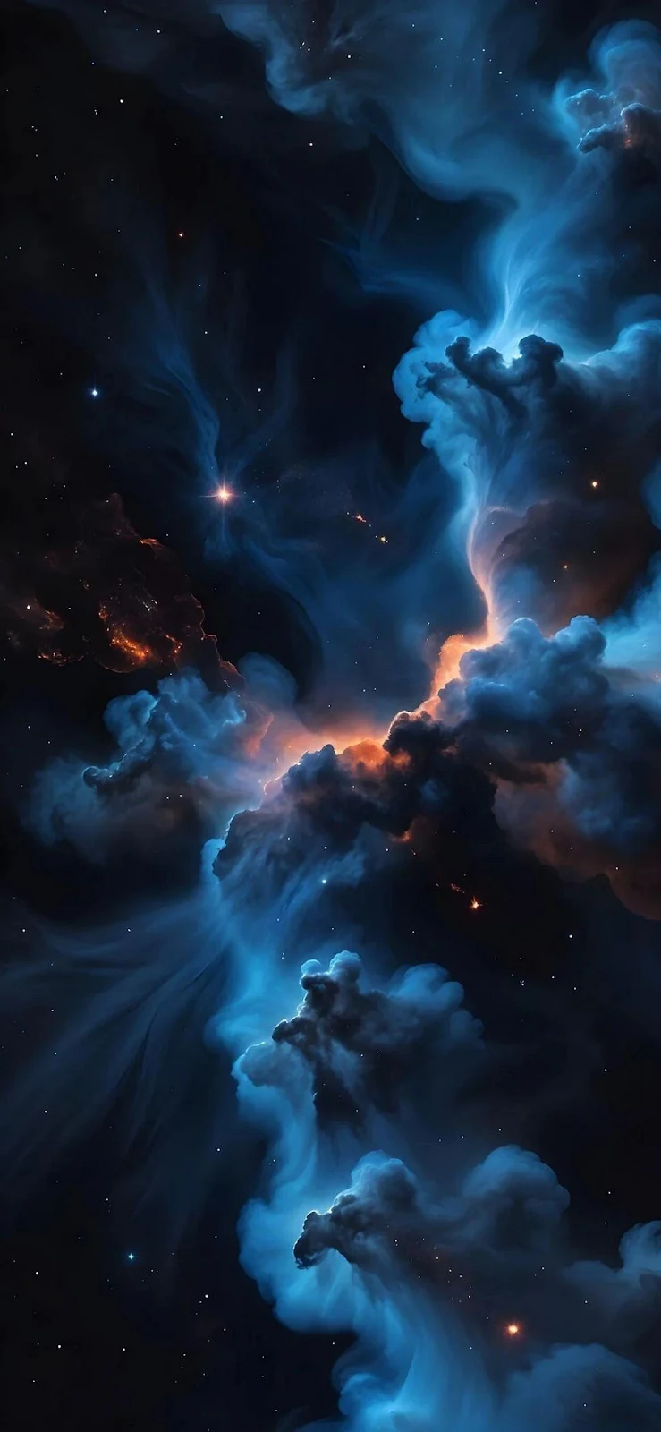 Blue And Gold Space Nebula - Digital Space Art Full HD iPhone Wallpaper (1090x2360)