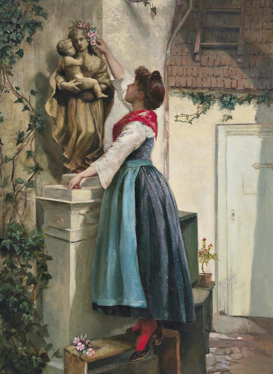 Blumenschmuck für die Marienstatue