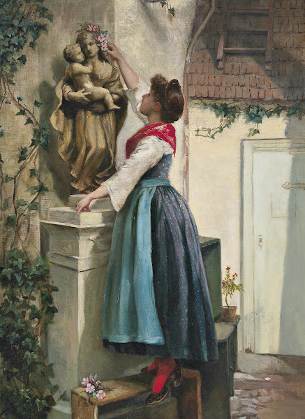 Blumenschmuck für die Marienstatue