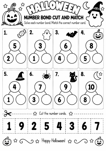 Halloween Number Bond Cut and Match