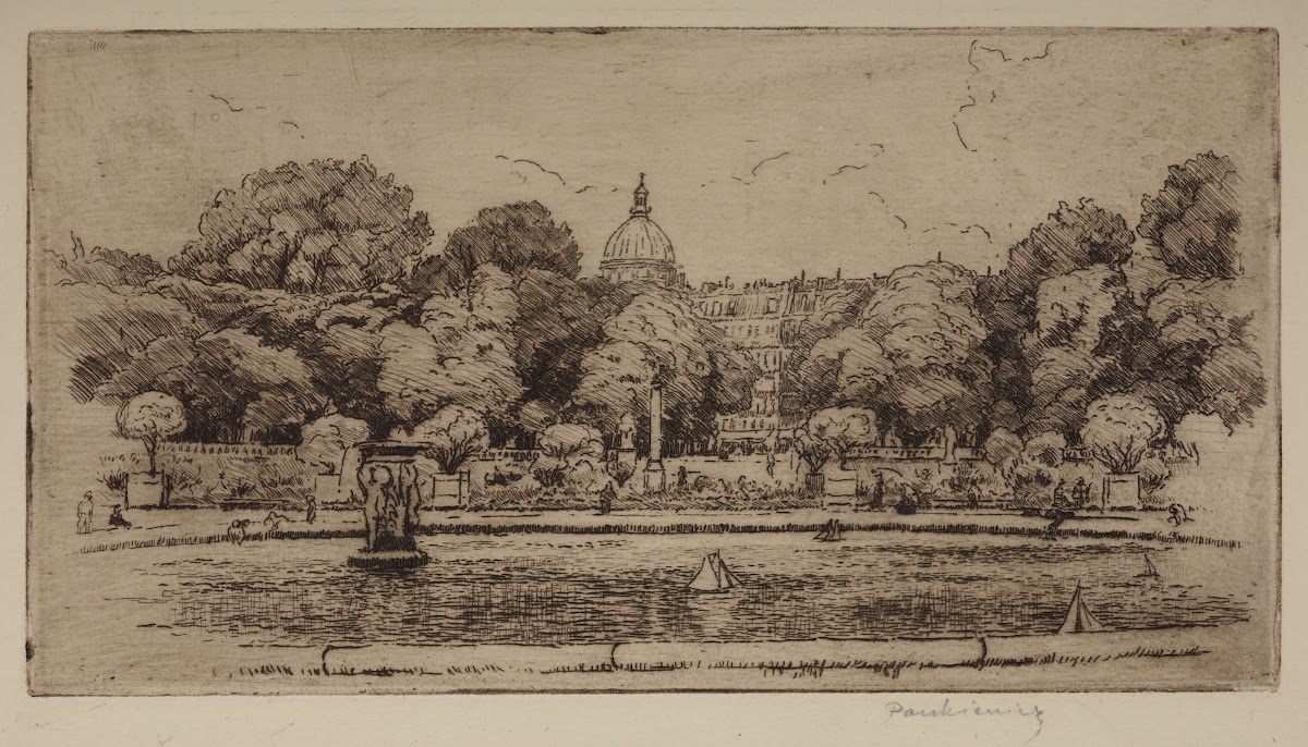 The Jardin du Luxembourg in Paris with a view of the dome of the Pantheon 1906