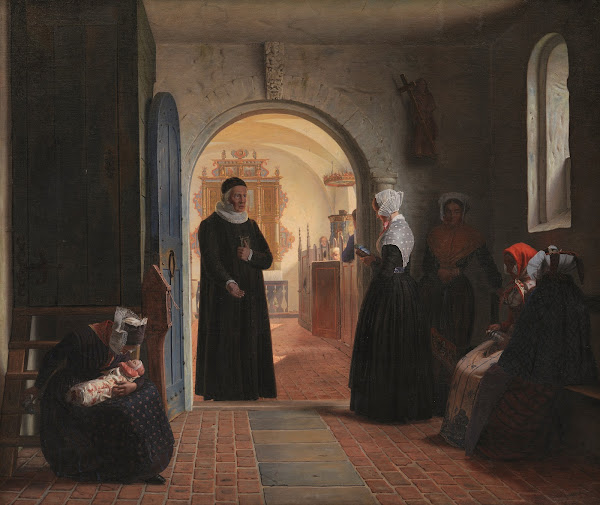 En kones højtidelige kirkegang efter barselfærd 1860