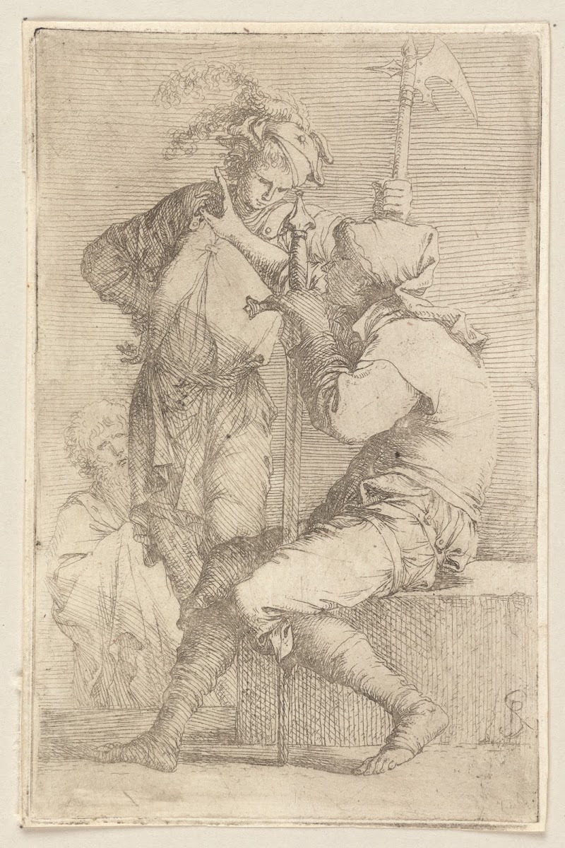 Two Soldiers One Seated on a Square Stone 1656   1657