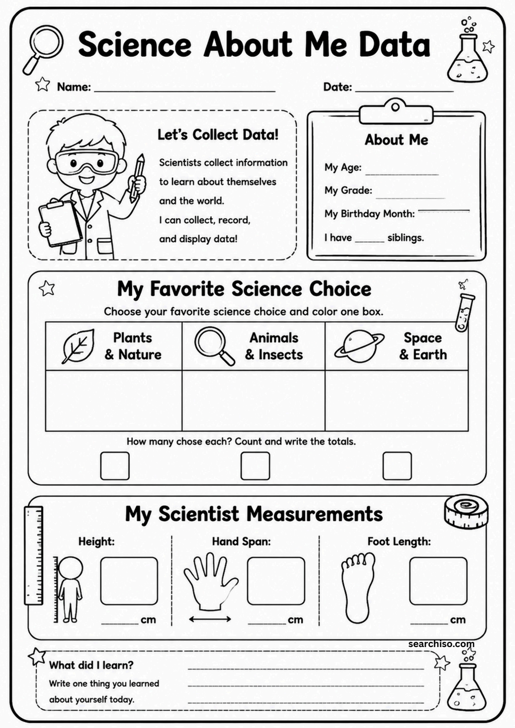 Science About Me Data Worksheet