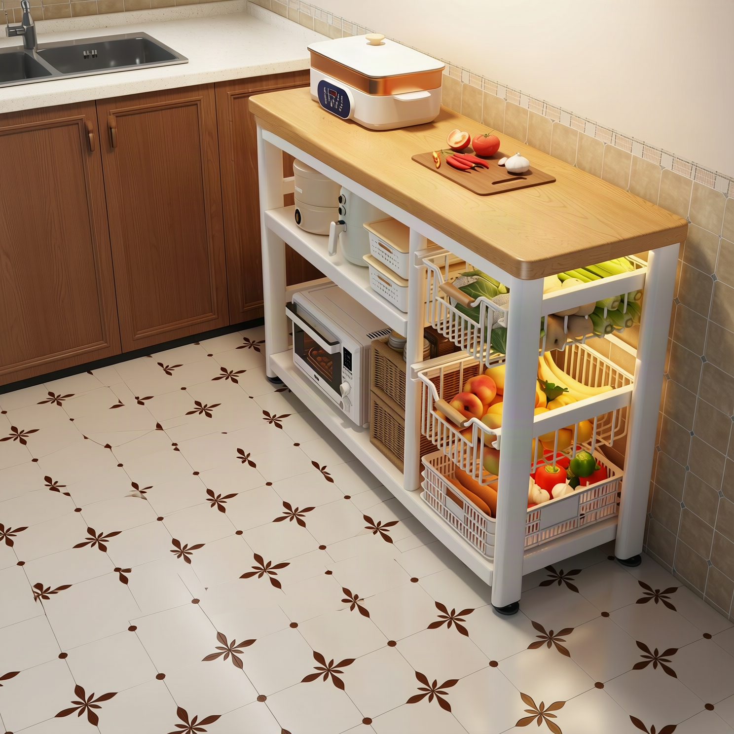 Kitchen work table with storage, narrow version