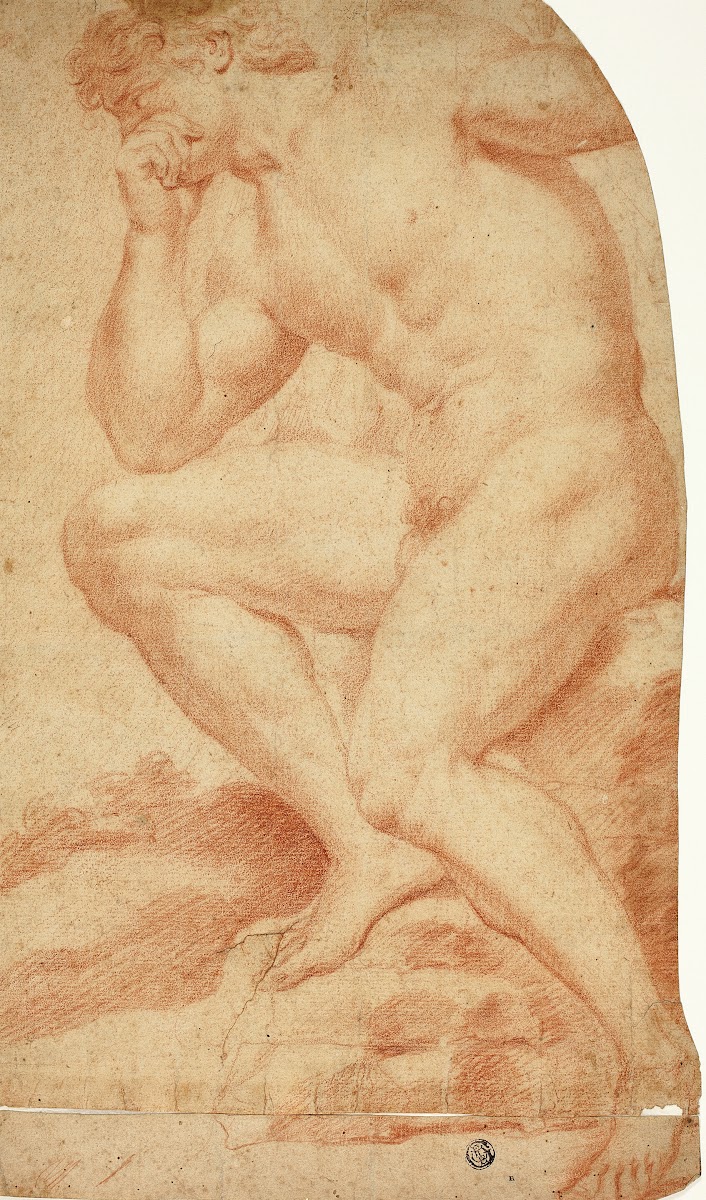 Seated Academic Male Nude in Profile to Left 17th century