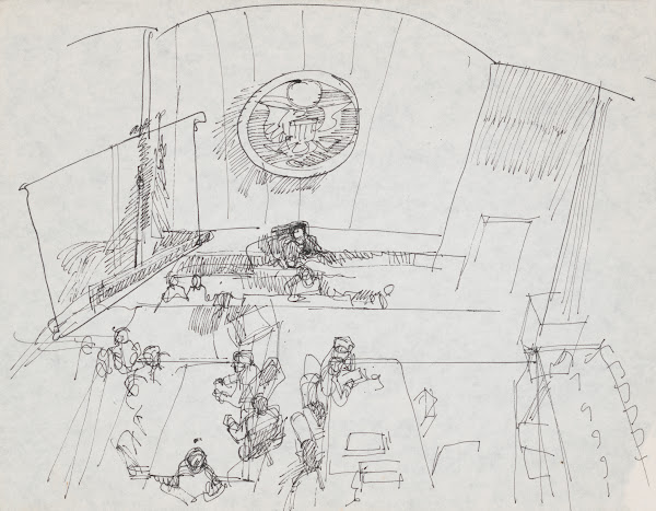 Overhead view of courtroom for the Patty Hearst trial San Francisco California 1