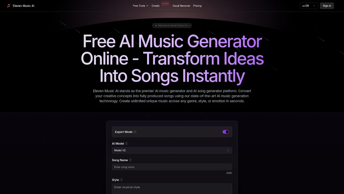 Captura de Eleven Music AI