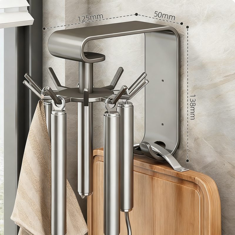 Rotatable Wall Hook for Kitchen Utensils, No Drilling