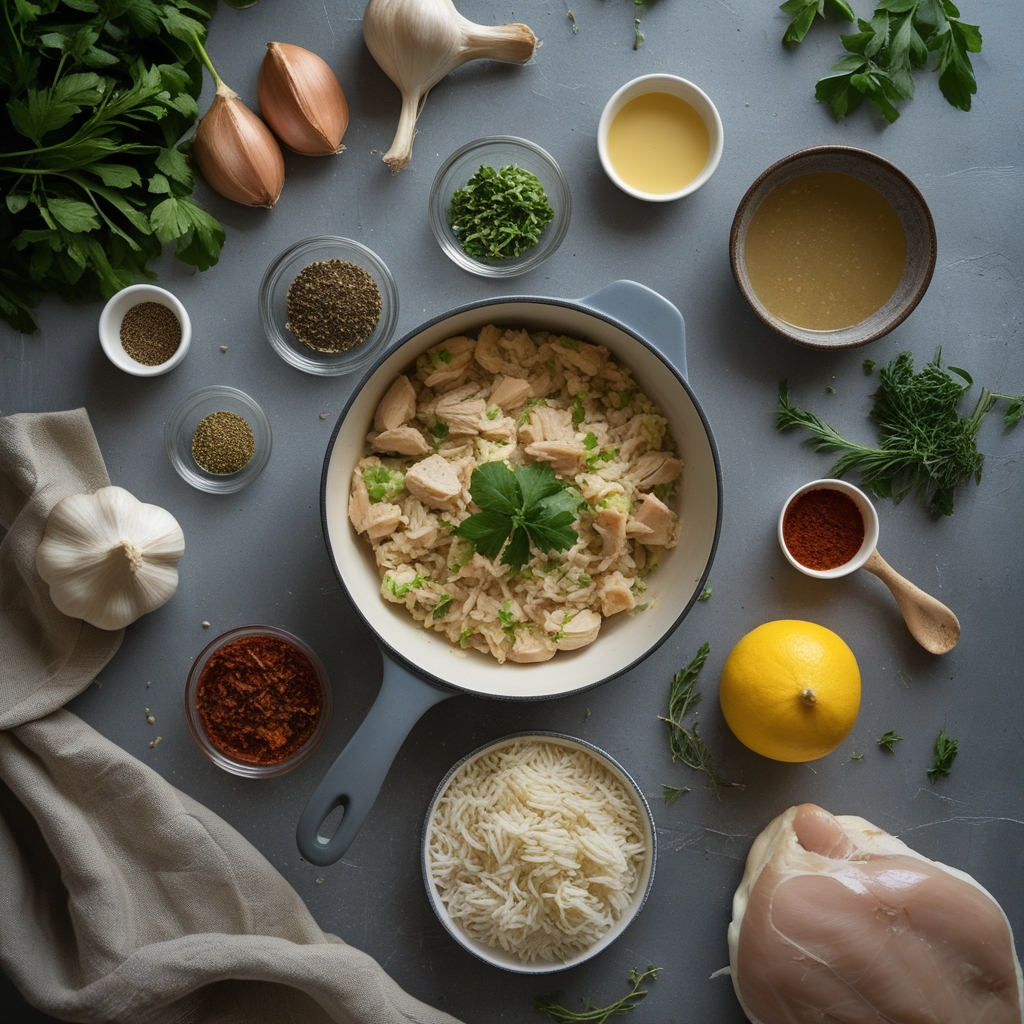 Ingredients for One-Pot Garlic Butter Chicken and Rice - Easy Comfort Dinner
