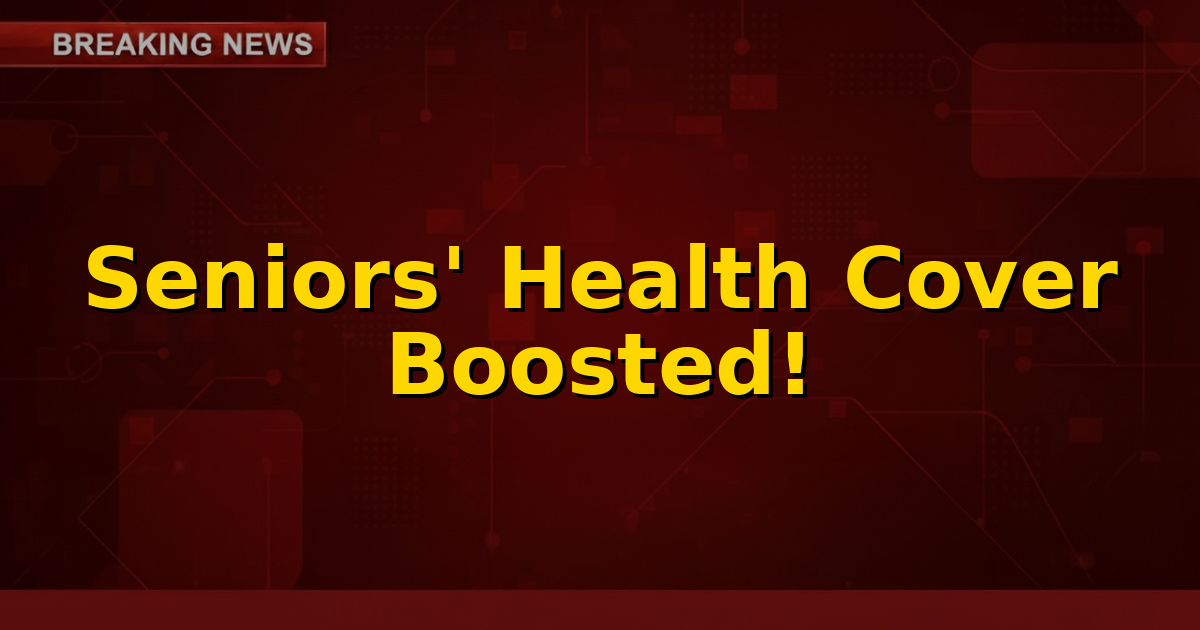 An elderly couple smiling, symbolizing financial security with a doctor consulting them in the background, representing the Ayushman Bharat PM-JAY health cover expansion.