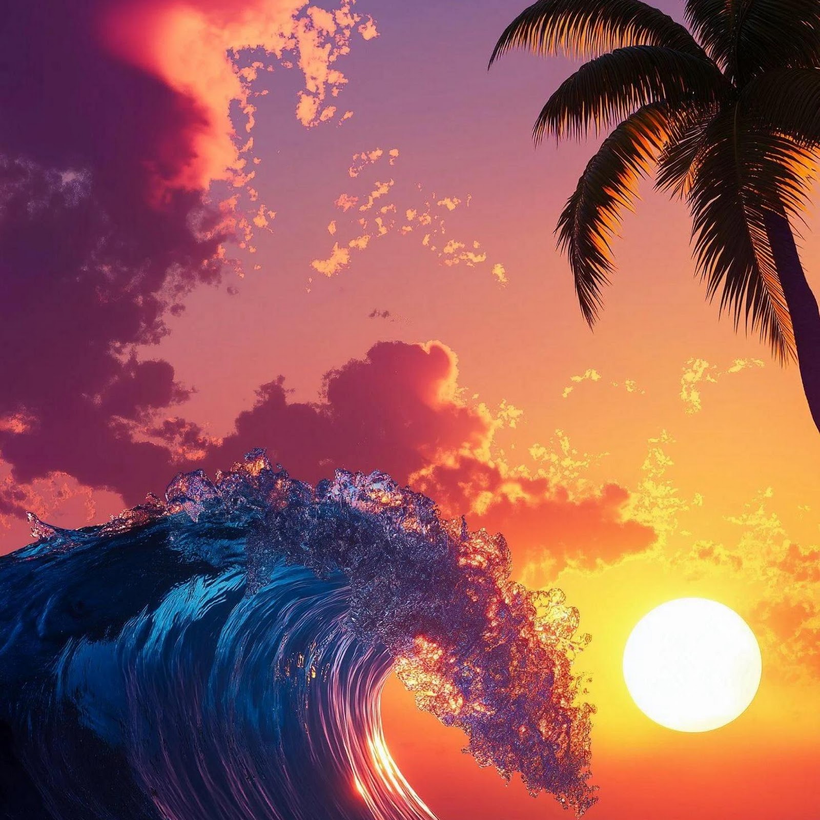 Download Dramatic Ocean Wave Sunset Scene 2K iPhone