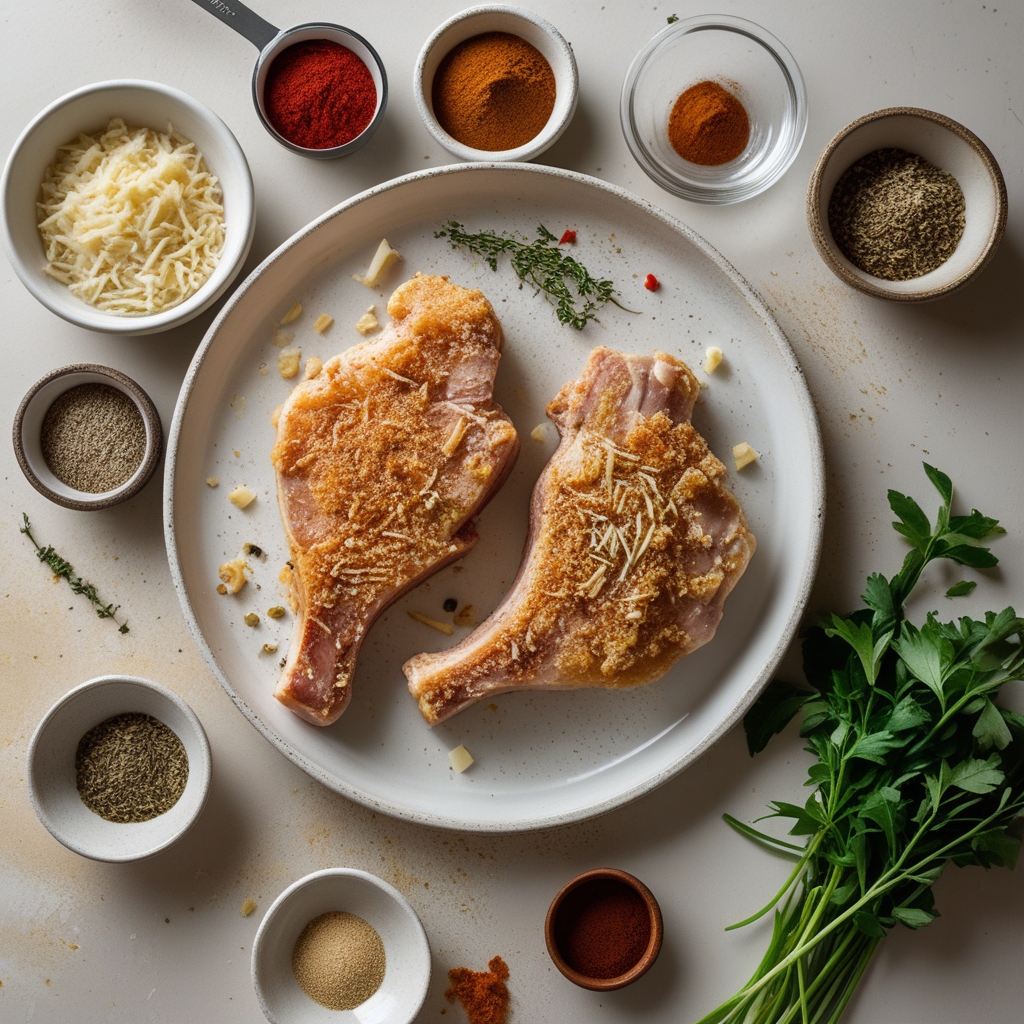Ingredients for Crispy Parmesan Crusted Pork Chops – Easy Homemade Dinner Recipe