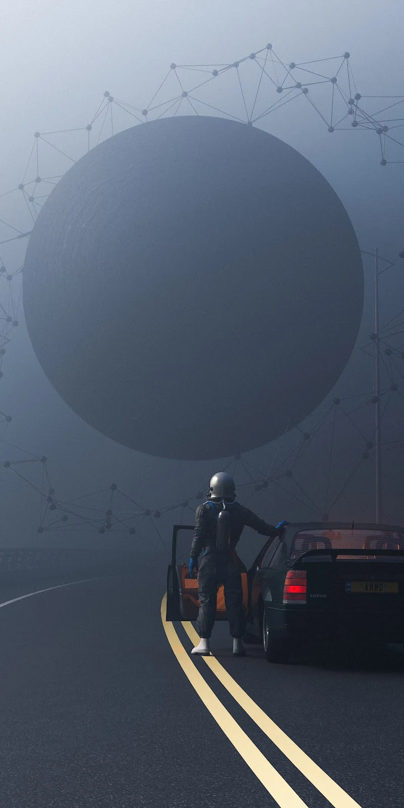 Astronaut Beside a Cosmic Sphere - Sci-Fi Surrealism 5K iPhone Wallpaper (3000x6000)