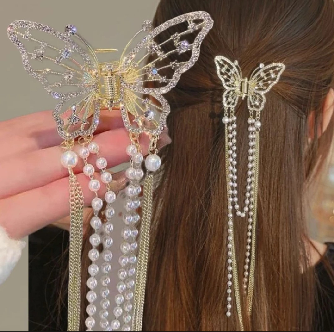 New Fashion Silver Gold Buterfly Tassel pearl Hair Clip Korean style hair accessories for women