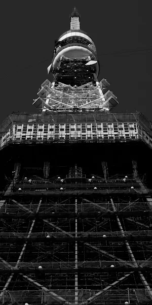 Monochrome Tower Under Maintenance 4K Wallpaper Background