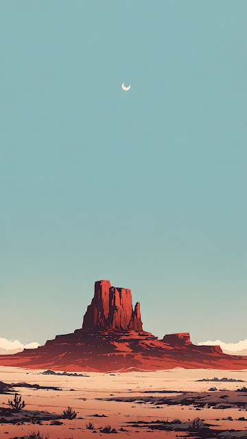 Minimalist Desert Mesa Landscape, Southwest Solitude Art - Free mobile Wallpaper
