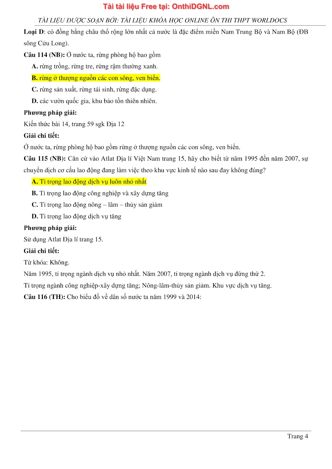 150bài tập môn Địa Lý - Ôn thi ĐGNL ĐHQG TP hà nội