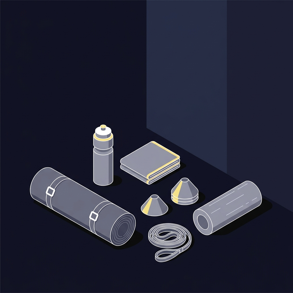 How Fatigue Influences Tournament Results 2D vector minimal training corner with water bottle recovery towel cones mat and foam roller on dark Funded Plays background
