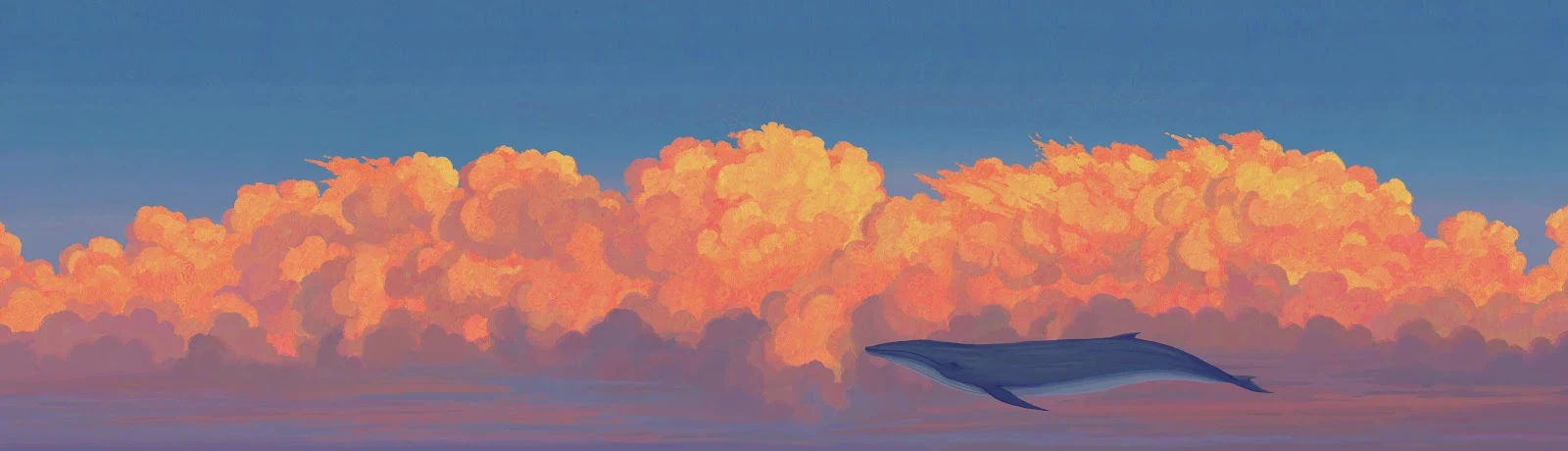 Flying Whale In Sunset Clouds - Digital Illustration 4K Wallpaper (8006x2304)