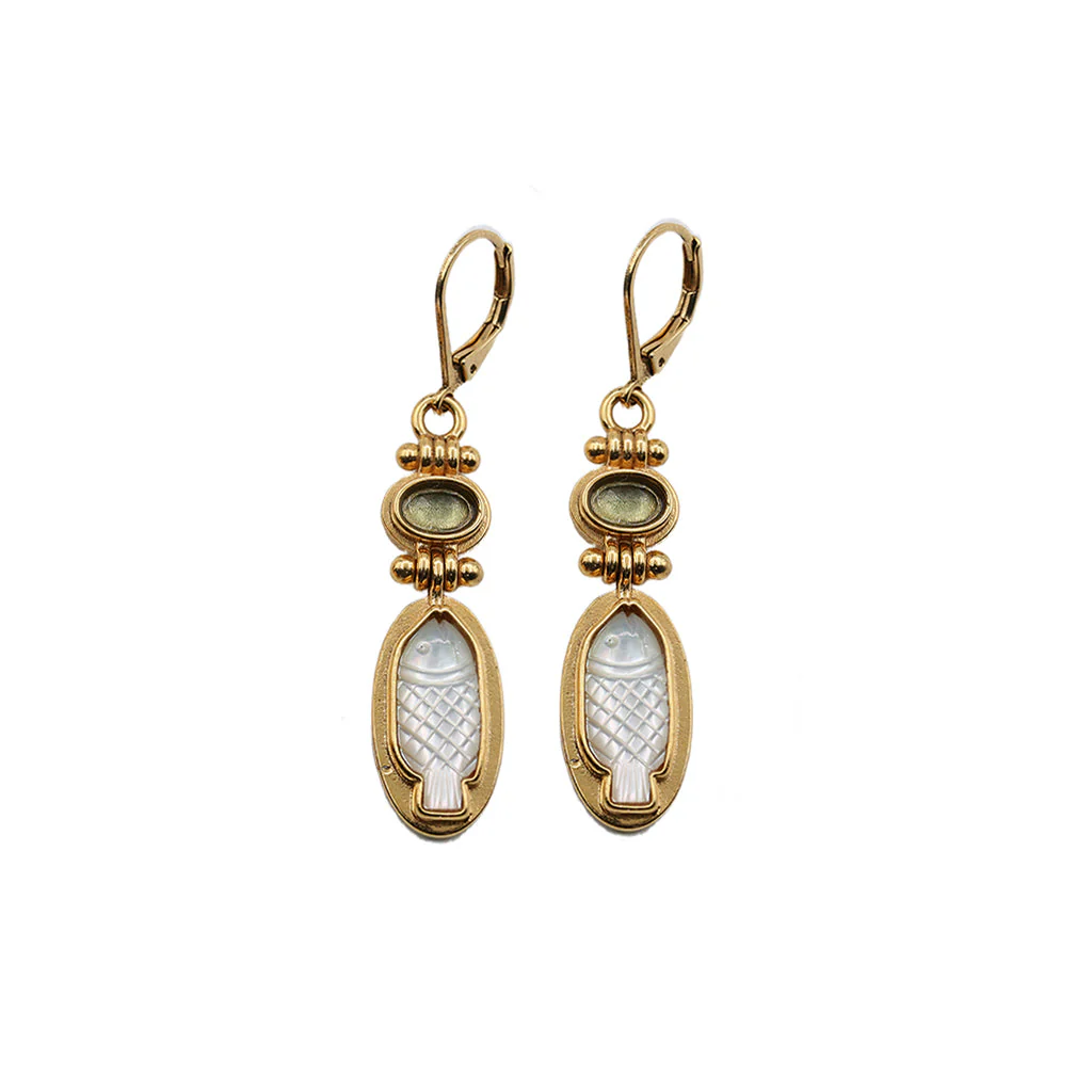 Серьги Ундинас камеями в виде рыбок NACRE