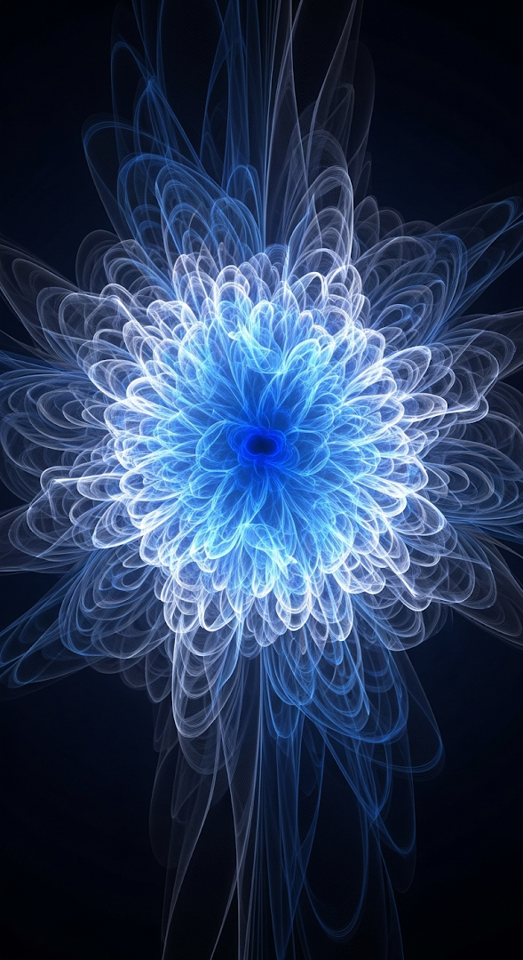 Abstract 3D Digital Art of Glowing Blue Wavy Lines Forming a Floral Shape
