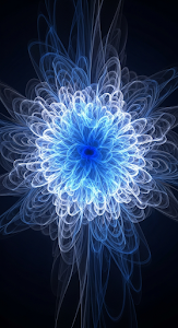Abstract 3D Digital Art of Glowing Blue Wavy Lines Forming a Floral Shape