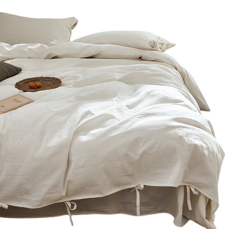 Cotton bed linen set, solid color, with jacquard weave
