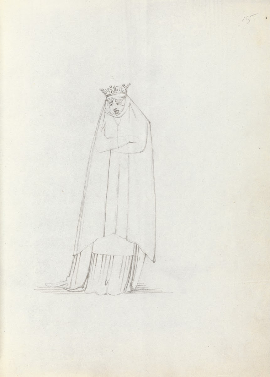 Mrs Siddons frontal full body with head looking down with arms folded 1783