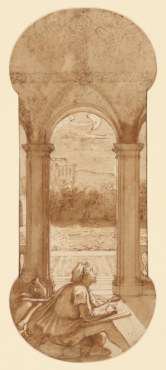 Taddeo Copying Raphaels Frescoes in the Loggia of the Villa Farnesina Where He i