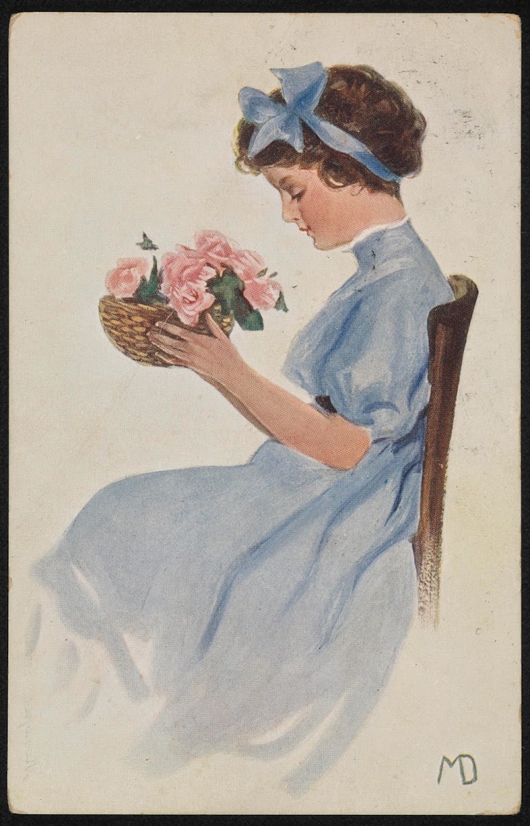 Girl with a basket of roses 20th century