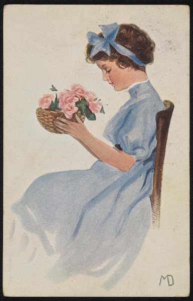 Girl with a basket of roses 20th century