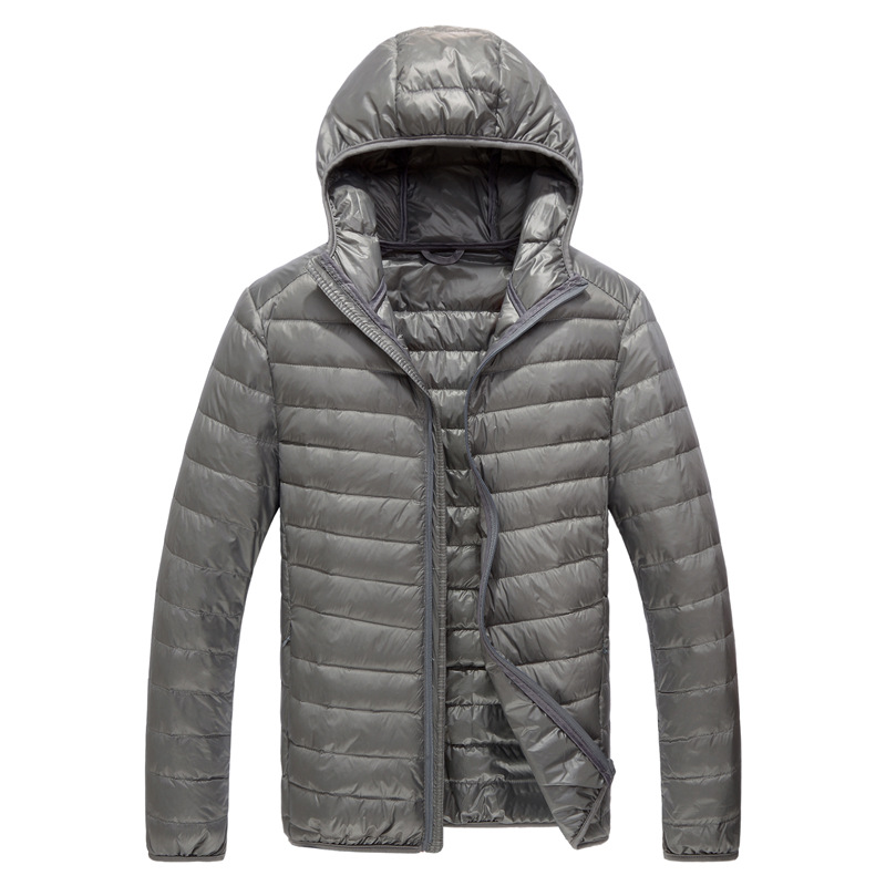 Men's down jacket, lightweight, with storage bag