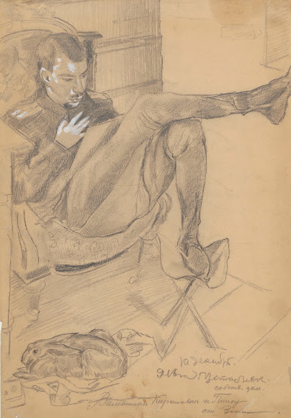 Portrait of Kirill Zdanevich with a rabbit 1916