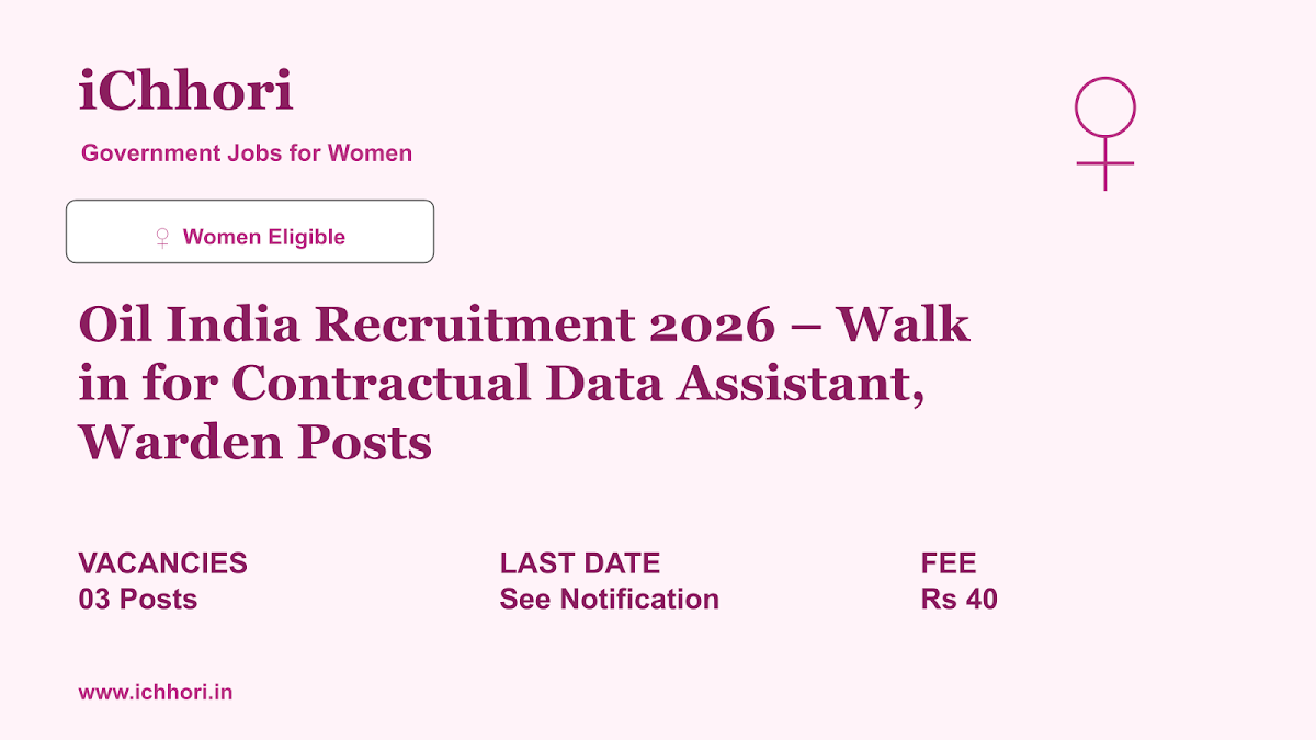 Oil India Recruitment 2026 – Walk in for Contractual Data Assistant, Warden Posts - iChhori