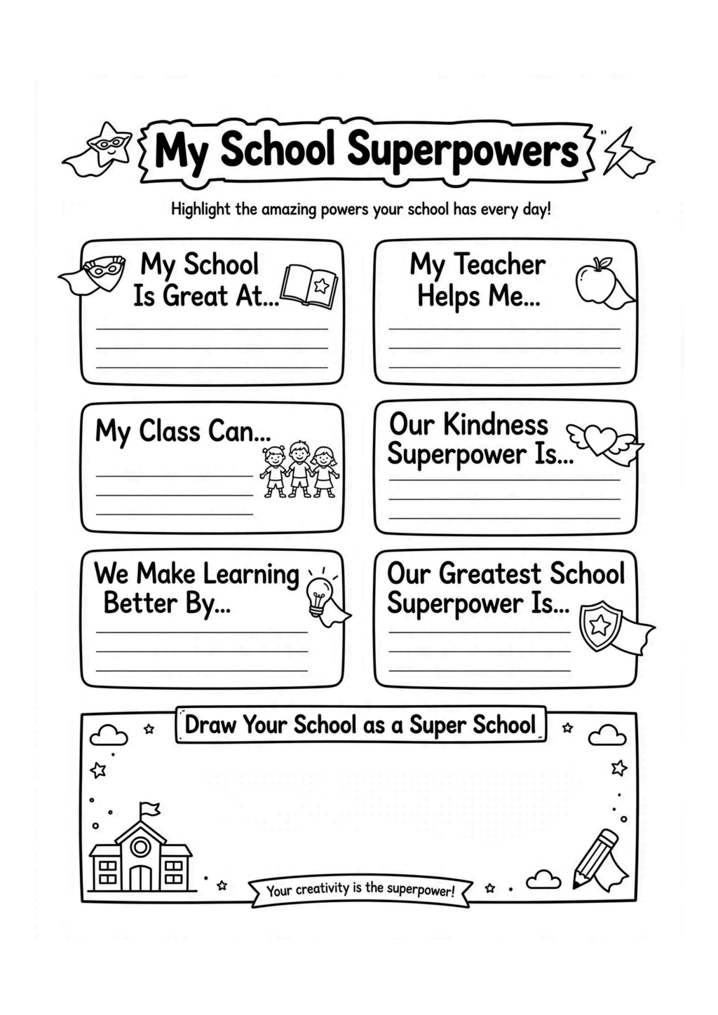 My School Superpowers Worksheet