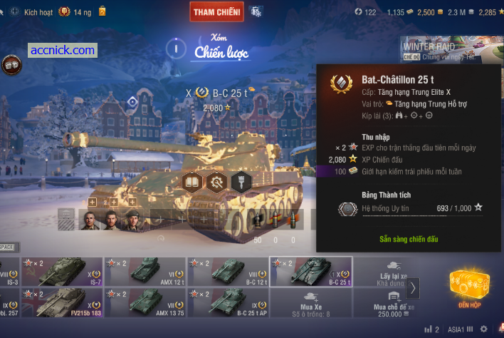 Bán acc World of Tanks với 26 xe trong gara, sở hữu 5 tank 1...